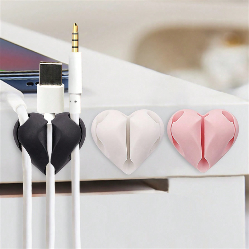Car Cable Organizer - 2 stuks hartvormige mini-kabelopwinder organizer USB-oplaadkabelclips